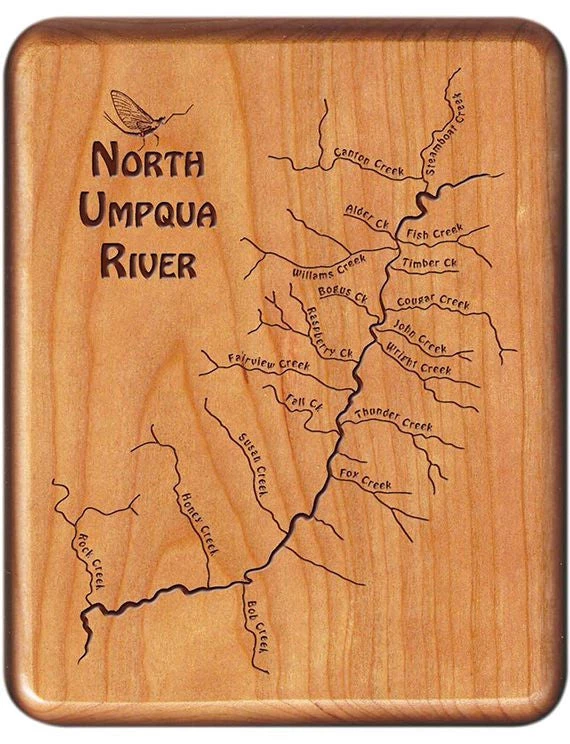 Ashland Fly Shop Engraved River Map Fly Boxes - McCloud 5 Ashland Fly Shop Engraved River Map Fly Boxes - McCloud
