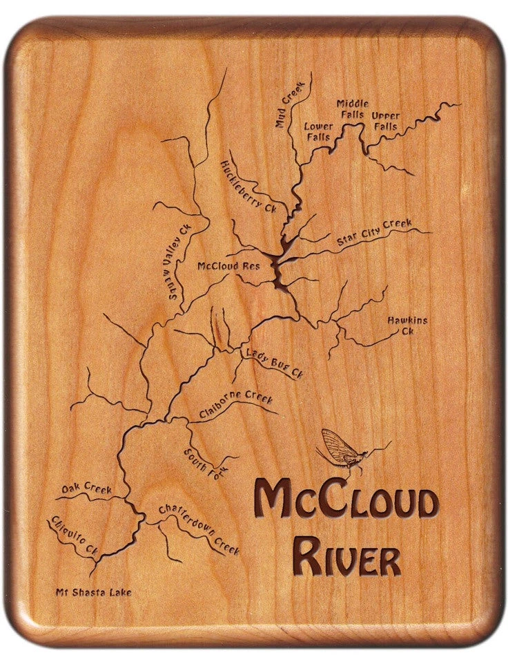 Ashland Fly Shop Engraved River Map Fly Boxes - McCloud 6 Ashland Fly Shop Engraved River Map Fly Boxes - McCloud