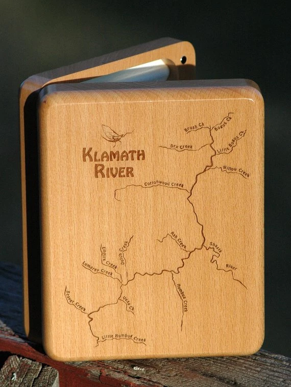 Ashland Fly Shop Engraved River Map Fly Boxes - McCloud 4 Ashland Fly Shop Engraved River Map Fly Boxes - McCloud